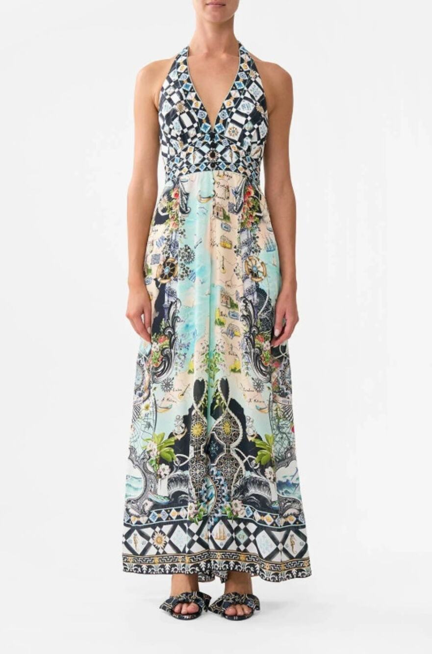 Camilla Halterneck Jumpsuit with Tie Neck size S small